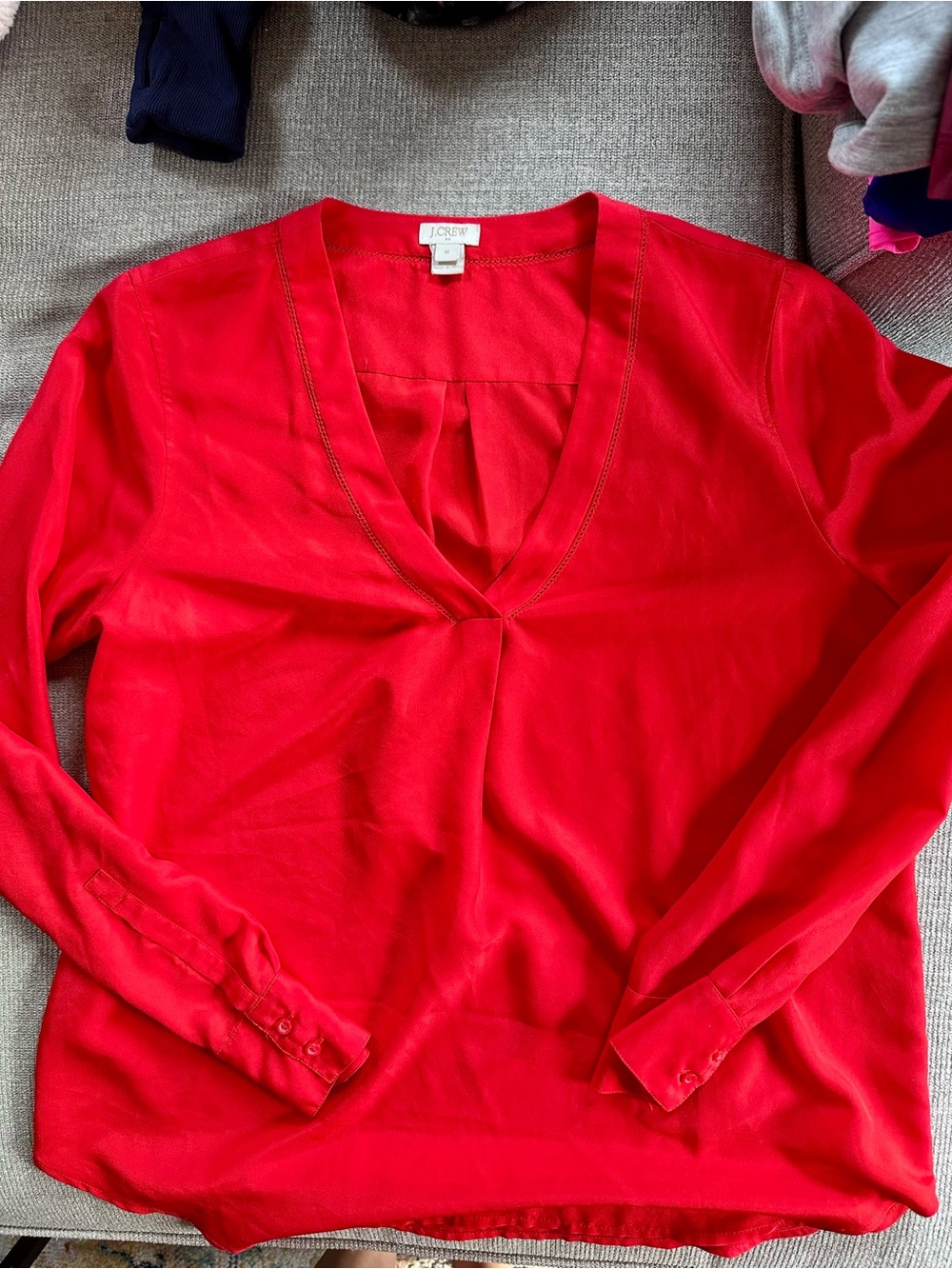 J. Crew Red V-Neck Long Sleeve Women's blouse